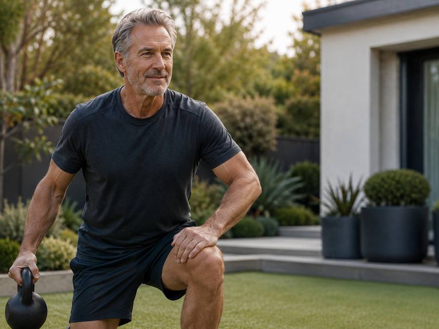 A person training at home as part of an active, health-focused routine